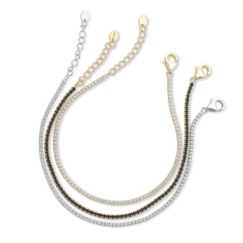 BERRICLE Sterling Silver Round Cut Cubic Zirconia CZ Statement Fashion Tennis Bracelet for Women, 2-3 Piece Set 7 inch