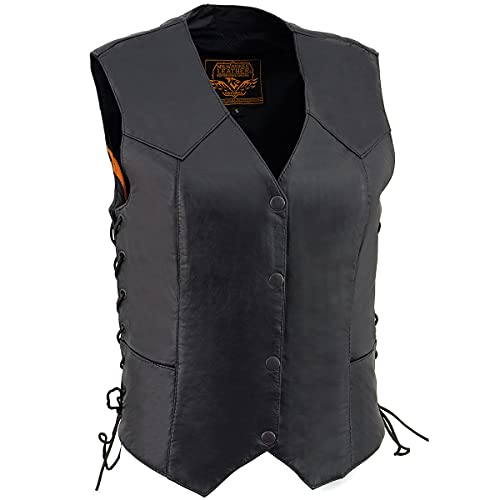 Milwaukee Leather SH1227L Women's Black Leather Side Laces Classic Western Motorcycle Rider Vest W/4-Snaps Closure - Main Image