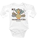 First Thanksgiving Bodysuit Personalized And Handmade Turkey Shirt Boy Long Sleeve (3-6M)