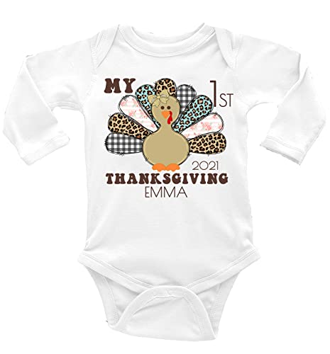 First Thanksgiving Bodysuit Personalized And Handmade Turkey Shirt Boy Long Sleeve (3-6M)