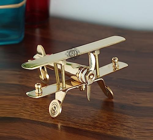Image of DSH CRAFTING YOUR CURIOSITY Brass Jet Plane Vintage Aeroplane Table Top Decorative Showpiece Miniature Statue Home Interior Decor Item Gift (Medium)