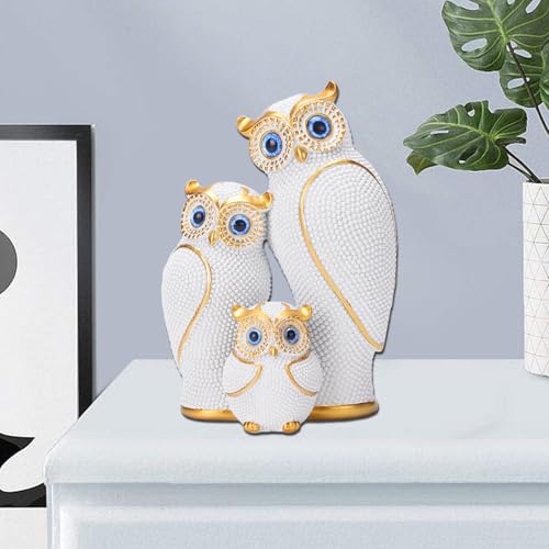 Estatua de Familia de Tres Búhos de Resina Blanca Moderna miniatura 6