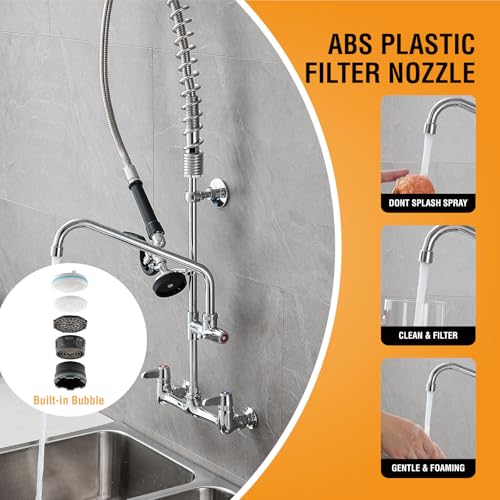 Image of GIMILI Commercial Sink Faucet with Sprayer, 36 inch Height 8 Inch Center Pull Down Wall Mount Faucet for Restaurant, Kitchen, Industrial, Farmhouses Sink