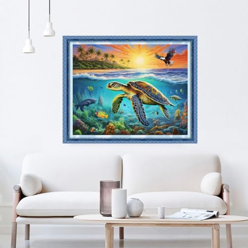 Image of Dooxvey Cross Stitch Kit for Adult Beginners - 11CT Underwater Turtle Pattern, 16x20 inch