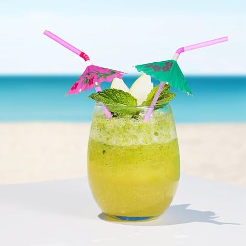 Image of Decorative Drinking Straws with Tropical Fruit and Umbrella Picks, Bendable Cocktail Straws for Party (Multicolor, Pack of 25pcs)