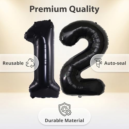 Image of YPSelected 32 Inch Large Foil Helium Number Balloon Birthday Wedding Party 0-9 (Black, 2)
