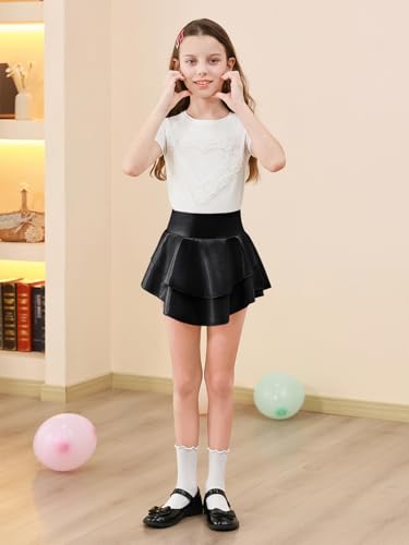 Image of Haloumoning Girls Metallic Skater Skort Kids Shiny Scooter Skirt 4-14 Years | High Waisted, Dance Skorts