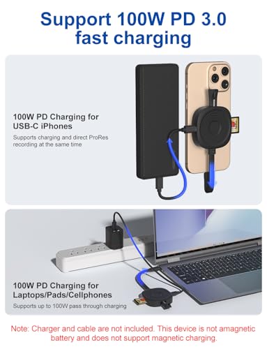 Image of Magnetic USB C Hub Card Reader for iPhone 16 15 Pro Max - 4 in 1 Type-C SD3.0 MicroSD3.0 Card Solt 100W PD 5Gbps USB3.0 USB-C Adapter, Magsafe SD Reader for iPhone, MacBook Pro Air, Pad Pro Type-C