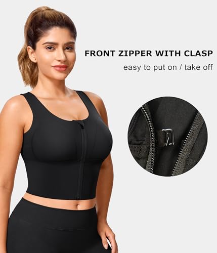 TrainingGirl Zip Front Closure Longline Sports Bras for Women - Workout Crop Tank Tops Yoga Camisole Criss Cross Back3