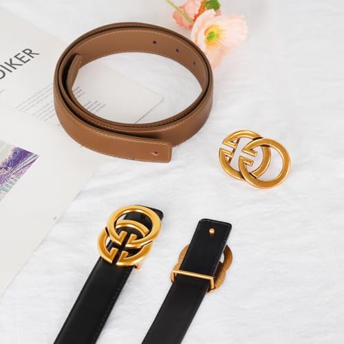 Image of Aurolran Women's Leather Belt with Buckle - Ideal for Dresses, Jeans, and Coats
