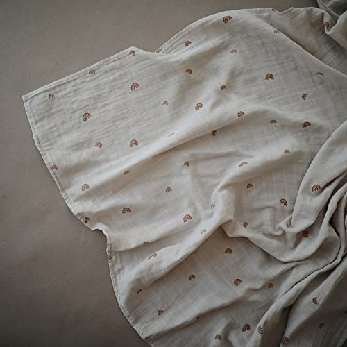 Image of mushie Muslin Baby Swaddle Blanket | 100% Organic Cotton (Rainbows)