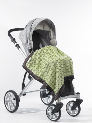 Image of SwaddleDesigns Stroller Blanket, Cozy Plush Baby /Toddler Blanket, 30x40 inches, Lime and Brown Mod Circles with Satin Trim