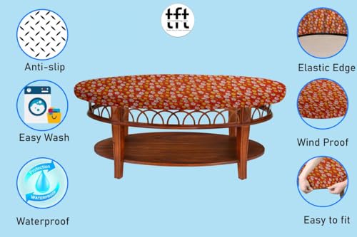 Image of The Furnishing Tree Elastic Oval Center Table Cover WxL 16x36 in Inches Polyester Mini Floral Pattern Orage