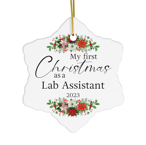 My First Christmas as a Lab Assistant 2023 White Snowflake Ornament Tree Hanging Party Decor, Gifts for Technician Laboratory Medical Tech Research Phlebotomist Holiday New Year