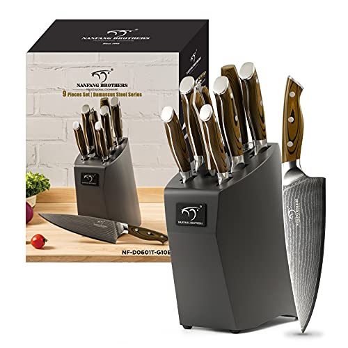 Kitchen Damascus Knife Set, 9-Piece Kitchen Knife Set with B...