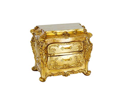 Preisvergleich Produktbild Antike Fundgrube Schmuckkästchen im Barock Stil mit Blattgold / Schatulle Schmuckkasten Barock Mini-Kommode / 2 Schubladen / B: 24 cm (9476)