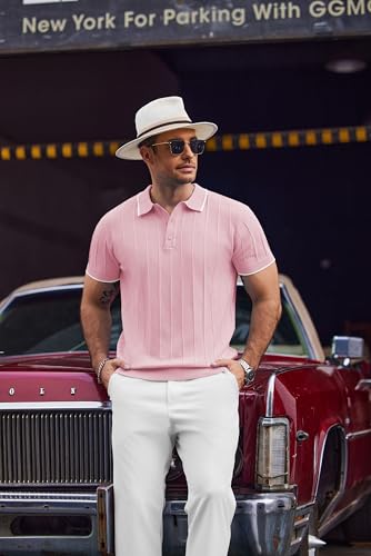 Image of COOFANDY Mens Knit Polo Shirts Short Sleeve Ribbed Textured Polo Shirt Lightweight Casual Golf Shirts Collared T Shirt