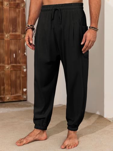 Runcati Mens Harem Pants Casual Elastic Waist Drawstring Baggy Pants Summer Hippie Hip Hop Trousers3