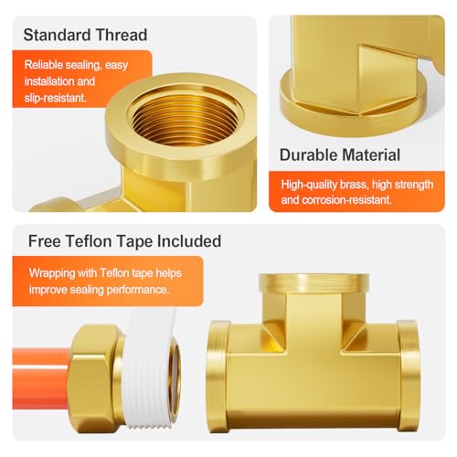Image of GASHER 8Pcs Brass Tee Fitting, 1 /4 inch x 1 /4 inch x 1 /4 inch NPT Female Pipe Fittings