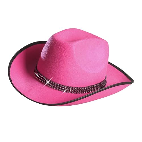 W WIDMANN MILANO Party Fashion - 2489P - Sombrero de vaquero con banda de pedrería, rosa, vaquera, Lejano Oeste, sombrero, tocado, accesorio, carnaval, fiesta temática