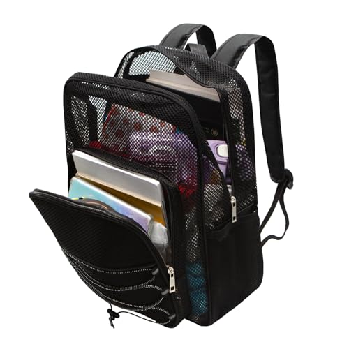 Long Keeper Mesh Backpack Heavy Duty See Through Bag Net Daypack Semi Transparent Backpack Bookbag for Travel Beach Outdoor (Black)3