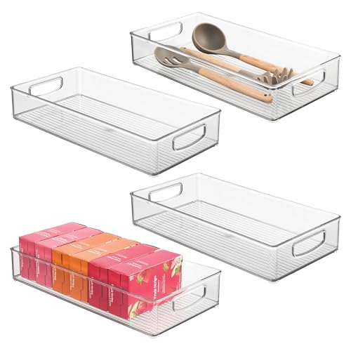 Image of iDesign Stackable Clear Plastic Extra Long Pantry Organizers and Cabinet Storage Bins for Kitchen, 4-Pack