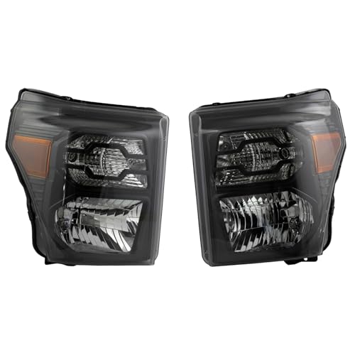 Image of TRQ 2 Piece Headlight Assembly Set Halogen Black Bezel Driver & Passenger Side Compatible with 2011-2016 Ford F-250 Super Duty F-350 Super Duty FO2502290 FO2503290