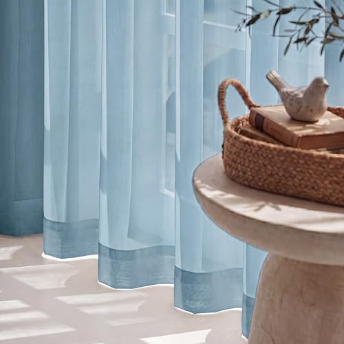 Image of NICETOWN Stone Blue Voile Sheer Curtains 96 inches Long, Rod Pocket Lightweight Drapes Voile Sheer Air & Breathable Vintage Window Treatments for Living Room, W42 x L96, 2 Panels