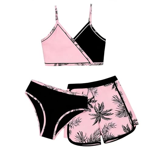 Image of Girls 3 Piece Bikini Bathing Suit Teen Girls Swimwear Sport Swimsuits with Shorts 9-16T
