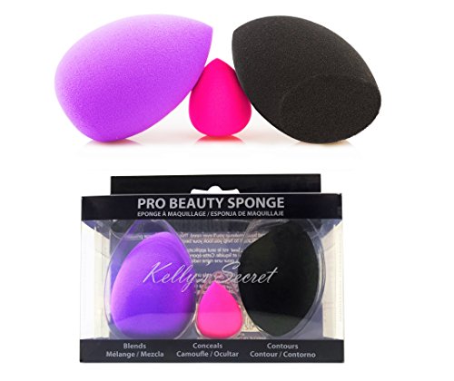 Kelly's Secret Cosmetics Beauty Sponge Blender -Latex Free Non-Allergenic, Multi-Purpose Foundation Blending Blush Concealer Eye Face Powder Cream Cosmetics Beauty Makeup Sponges (3PK)