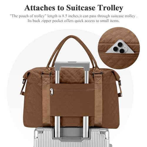 Weekender Bags for Women, Travel Duffel Overnight Carry on Bag with Toiletry Bag&Wet Pocket,Sugar Brown