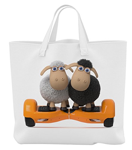Einkaufstasche - 45 x 42 cm x 9,5 cm, 18 Liter - Motiv: 3D Comic Schaf auf Hoverboard - 05