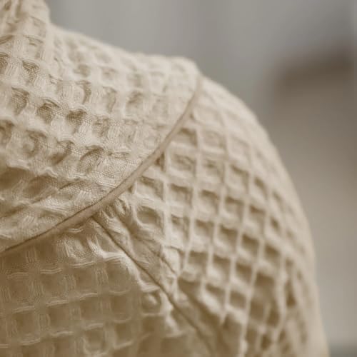 L&j Peignoir De Bain Femmes Et Hommes Peignoir à Capuche Brun En Nid D'abeille Pour Femme 100% Coton Doux Et Absorbant Avec Poches (FR/ES, Numérique, 38, Taille Normale, Taille Normale, Brun