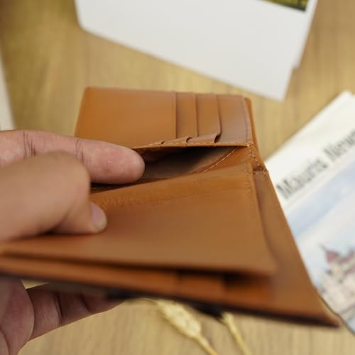 Image of HATA Men Leather Bifold Wallet RFID Blocking Front Pocket Exotic Billfold Handmade Gift For Birthday Wedding Anniversary Father's Day