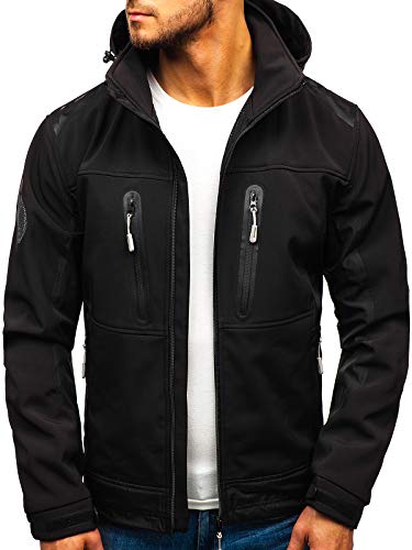BOLF Hombre Chaqueta de Entretiempo Softshell con Capucha Cierre de Cremallera Freestep A6603 Negro M [4D4]