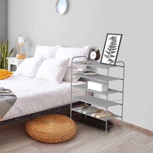 Image of Simple Houseware 5-Tier Shoe Rack Storage Organizer, Grey
