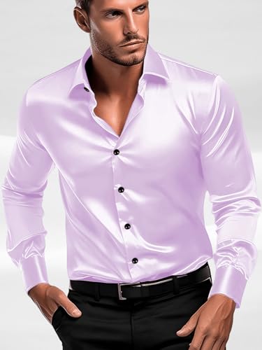 Image of IndoPrimo Men's Satin Shirt with Spread Collar Neck Line Solid Pattern Full Sleeves Regular Fit Western Style and Standard Length