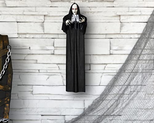 Atosa Halloween hängende Nonne mit blassem Gesicht und Augen mit Licht, 120 cm