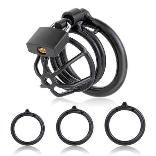 Image of Male Cock Cage Chastity Device - UTIMI Iron Chastity Cock Cage Device with 3 Active Sizes Rings Adult Sex Toy for Men Penis Exercise | 2 Keys and Invisible Lock Included | Extra-Small Size (Black)