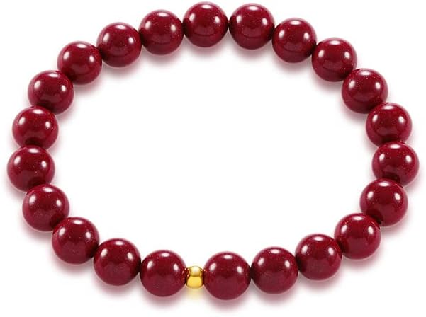 14K Gold over S925 Sterling Silver Cinnabar Bracelet, Lucky Cinnabar Beaded Bracelet, Birthday Gift for Mother, Wife, Girlfriend, Mother's Day