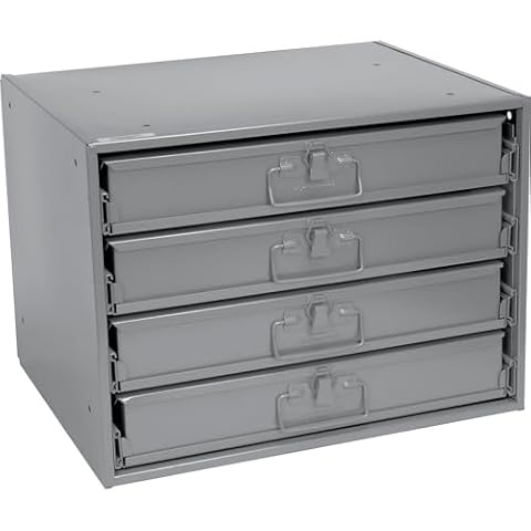 Global Industrial Durham Steel Compartment Box Rack with 4 Adjustable Divider Compartment Boxes, 20 x 15-3/4 x 15 Cover