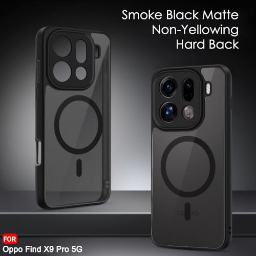 Image of TheGiftKart Hybrid Shockproof Back Cover Case for Oppo Find X9 Pro 5G Compatible with MagSafe | Hard Back Cover Case for Oppo Find X9 Pro 5G (PC & TPU, Translucent Smoke Matte Back, Black Sides)