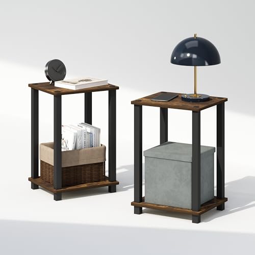 Image of Furinno Simplistic Night Stand Set of 2, 2-Tier Small Nightstand with Open Shelf, Toolless Bedside Table, End Table, Side Table, for Bedroom, Closet, Dorm, Amber Pine
