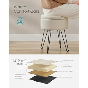 Songmicsvanitystoolchairsmallottomanstoolwithstoragevanitychair154diax174inches4metallegsformakeuproomforlivingroombedroomcreamwhiteulom002w01 Urban Country Home Decor Songmics vanity stool chair small ottoman stool with storage vanity chair 154 dia x 174 inches 4 metal legs for makeup room for living room bedroom cream white ulom002w01 urban country home decor