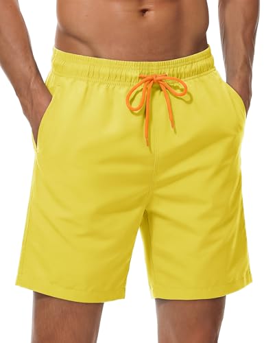 TACVASEN Swim Trunks Men Swimsuit Bathing Suits Mesh Lining Beach Shorts 9 Inch Inseam with Drawstring Yellow
