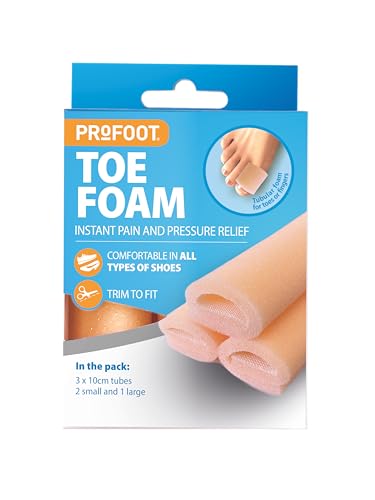Profoot Toe Foam - Instant Pain Relief for Bunions and Corns - Soft Foam Toe Tubes - Foam Toe Protectors - Relieves Pressure and Friction - 3 Tubes, 2 Small and 1 Large
