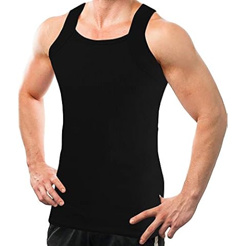 Different Touch Men Cotton Tank Top Square Cut Muscle Rib A-Shirt (2XL, Black) Cover