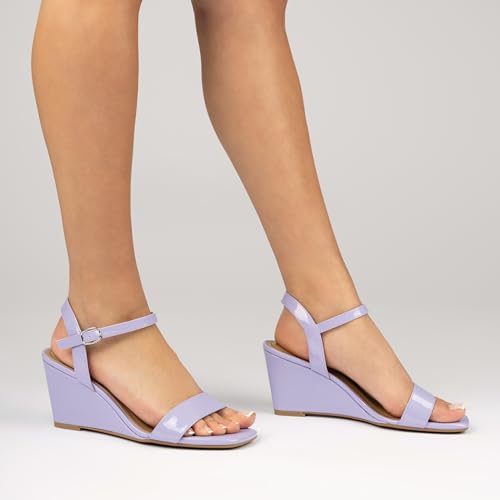 Journee Womens cushioned footbed Dressy Wedge Sandal Clayr Faux Leather Wedge Heel Ankle Straps 2-3 Inch Heel Open Toe2