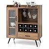 Giantex Bar Cabinet with Wine Rack Coffee Bar Buffet Cabinet with Storage Drawer Glass Holder Cupboard Wood Sideboard for Wine Bottle Liquor Farmhouse Kitchen Dining Room Furniture