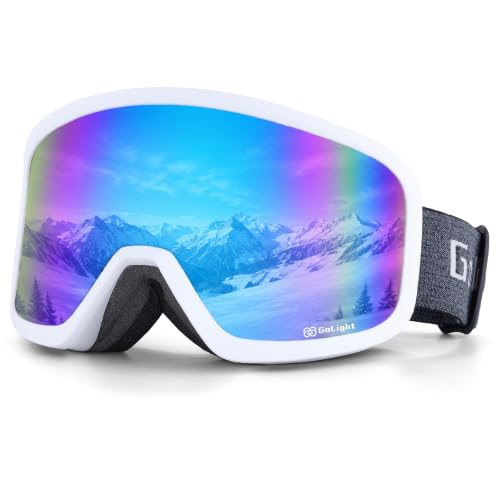 GoLight Asian Fit Ski Goggles for Men & Women – Low Bridge Fit, Anti-Fog Double Cylindrical REVO Lens, UV400 Protection, Triple-Layer Foam Nose Pad, Adjustable Anti-Slip Strap, Helmet Compatible